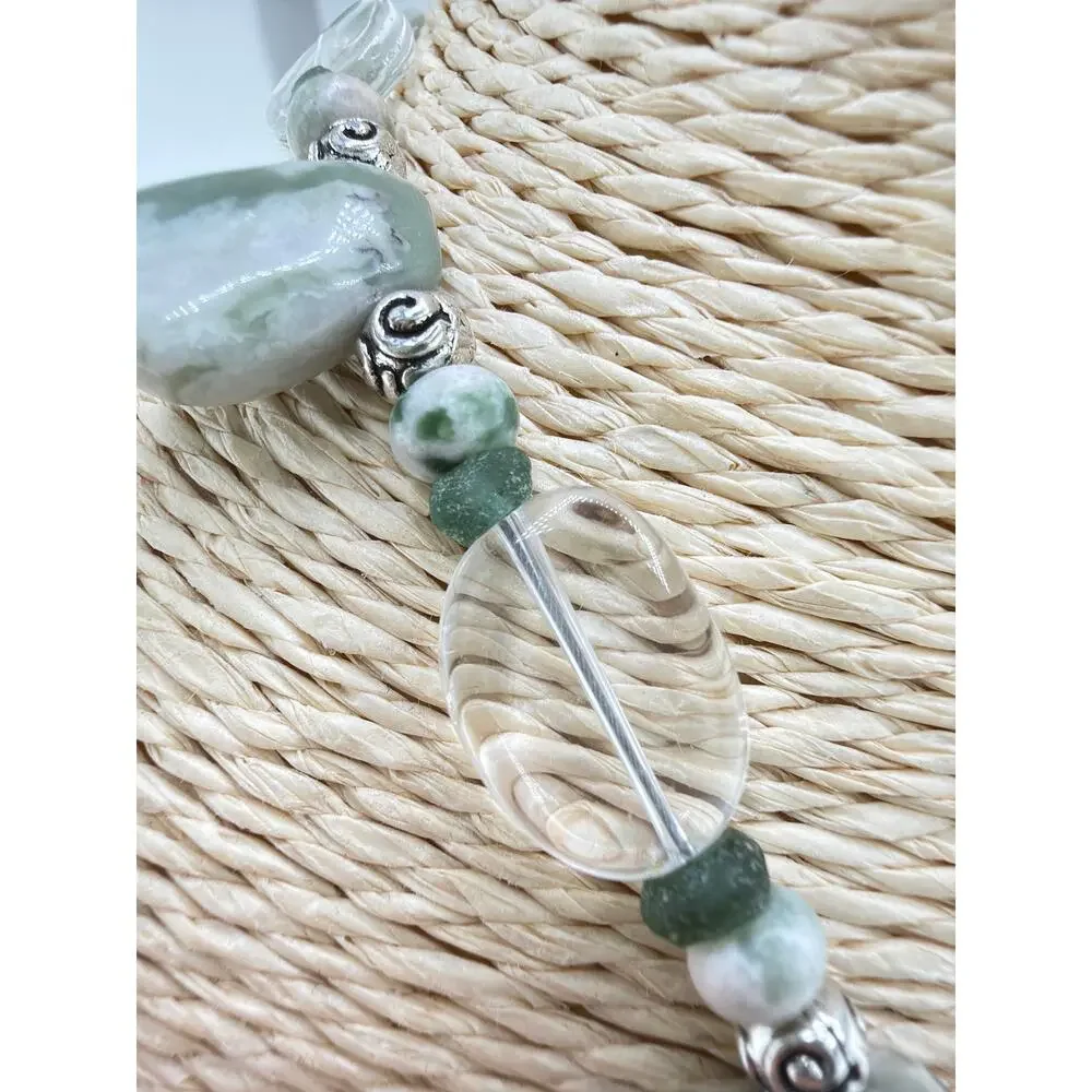 Handmade Green Jasper and Clear Quartz Statement Necklace and Earring Set